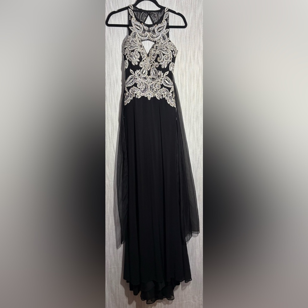 Mori Lee Black and Silver Embellished Gown